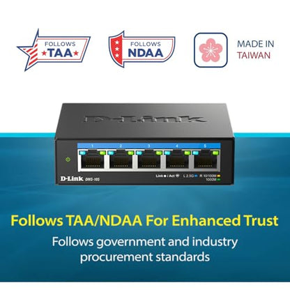 D-Link 5-Port 2.5G Unmanaged Ethernet Switch DMS-105 Multi-Speed RJ45 Black