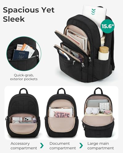 BAGSMART 15.6 Inch Padded Laptop Backpack, 25L Storage, Black