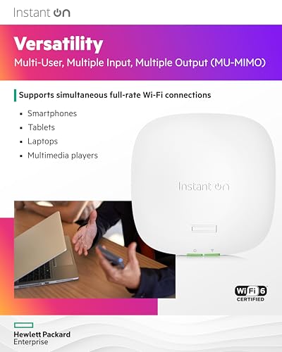 Hewlett Packard Enterprise Instant On AP22 802.11ax Dual-Band Wireless Access Point Model R6M49A