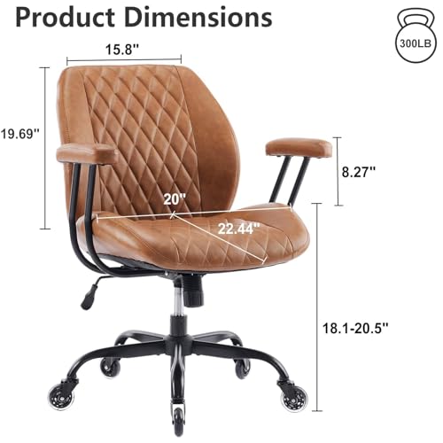 YFO Mid Back Brown Leather Office Desk Chair 871baca1-456e-4f6d-bbf7-bbea23361e6f
