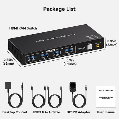 ATLAHET 5.94 x 2.95 x 1.06 in KVM Switch 1-Way HDMI 12V 1 Amp Panel Mount 4K 60Hz