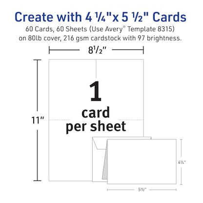 Avery 4.25" x 5.5" Matte White Note Cards with Envelopes Model 8315