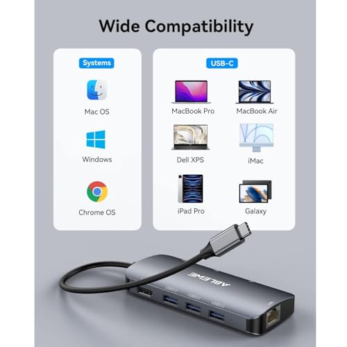 ABLEWE 8-in-1 USB Hub Model Number B0DN9F245H USB 3.0 5Gbps Ethernet 1000Mbps