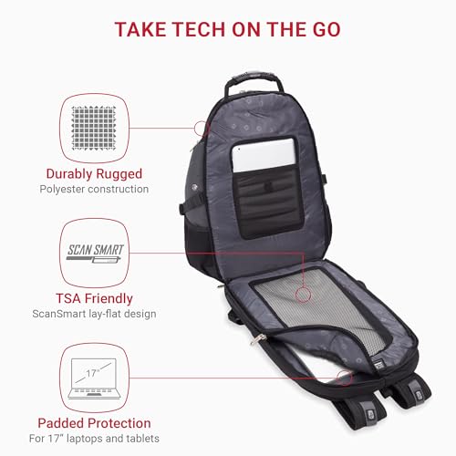 SWISSGEAR 1900 ScanSmart TSA Laptop Backpack 17 Inch RFID Protection Black/Grey 1900