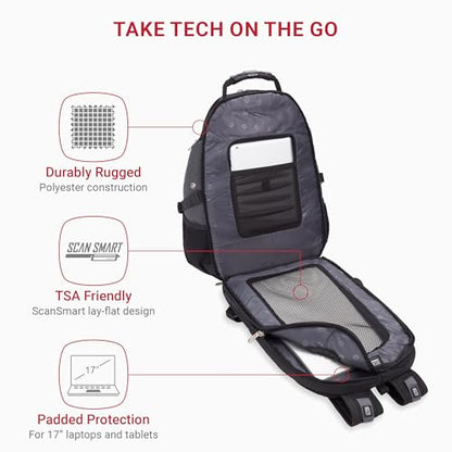 SWISSGEAR 1900 ScanSmart TSA Laptop Backpack 17 Inch RFID Protection Black/Grey 1900