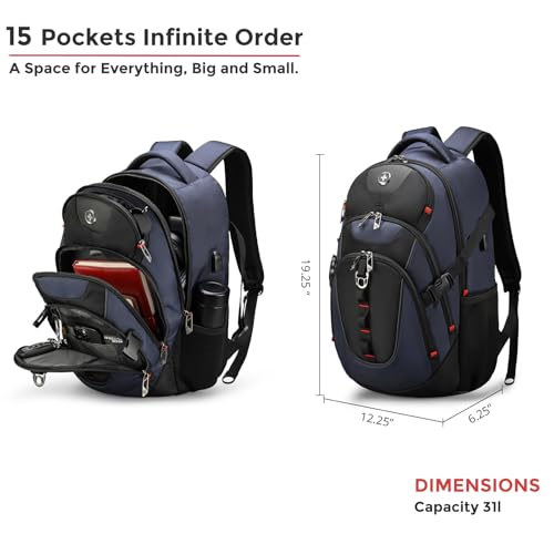 Swissdigital 31L Sd-803 Laptop Backpack Black/Blue Water Repellent 15.6 Inches Standard Laptop Travel