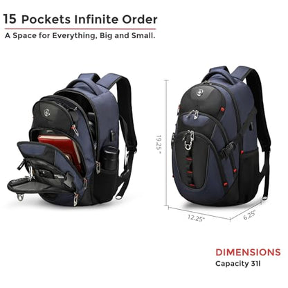 Swissdigital 31L Sd-803 Laptop Backpack Black/Blue Water Repellent 15.6 Inches Standard Laptop Travel