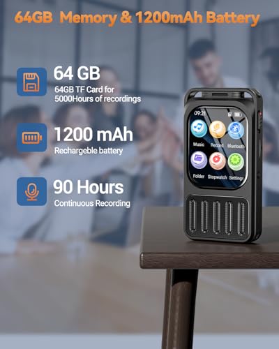 XIXITPY 64GB V78-1 Digital Voice Recorder with 2" Screen and Dual Microphone