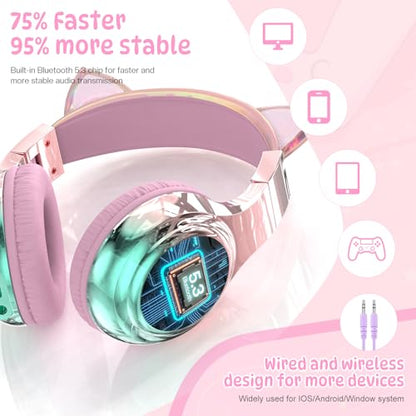 QearFun 60H PX2783 Bluetooth Headphones with Safe Volume Control, Over-Ear, Wireless and Wired Compatibility