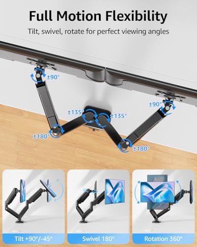 MOUNTUP MU0005 Black Dual-Arm Monitor Mount Tabletop Mount, Supports 17-32 Inch Screens, Articulating Movement, Aluminum