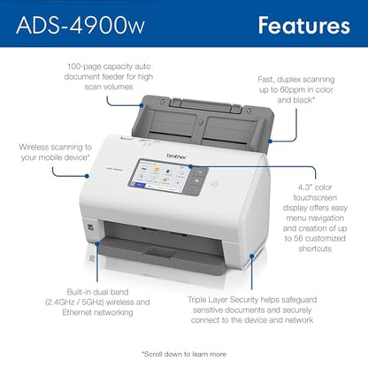 Brother 7.8" x 11.6" ADS-4900W 300dpi Document Scanner