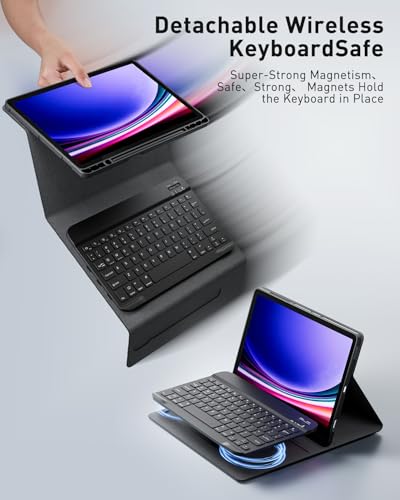 TUNKARMOR Compact Detachable Keyboard Case for Samsung Galaxy Tab A9+/A11+ Plus - Bluetooth, Auto Sleep/Wake Function, S Pen Holder, Black