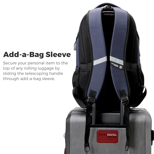 Swissdigital 31L Sd-803 Laptop Backpack Black/Blue Water Repellent 15.6 Inches Standard Laptop Travel