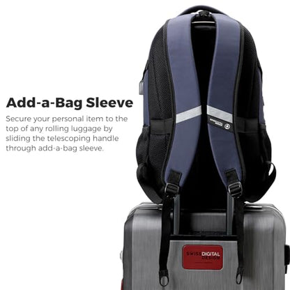Swissdigital 31L Sd-803 Laptop Backpack Black/Blue Water Repellent 15.6 Inches Standard Laptop Travel