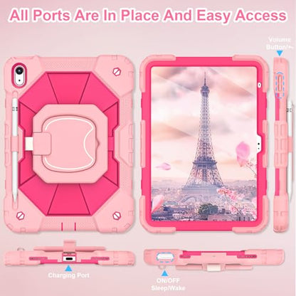 WESOROL 10.9 Inch iPad 10th Generation Case, 11 Inch iPad (A16) 11th Generation Case, Full-Body Drop Protection, Rose Gold Pink