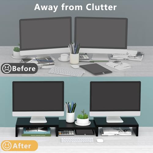 TAVR 43.3 Inch Dual Monitor Stand 3 Shelf Computer Riser