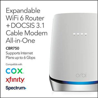 NETGEAR Orbi CBR750 Tri-Band Wireless Router Wi-Fi 6 4.2 Gbps Ax 4 Device Copper 100-240 V
