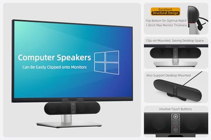 XKX 40mm XKX115A Stereo Computer Speakers, USB Compatible, Clip-On Mount, Plastic Enclosure