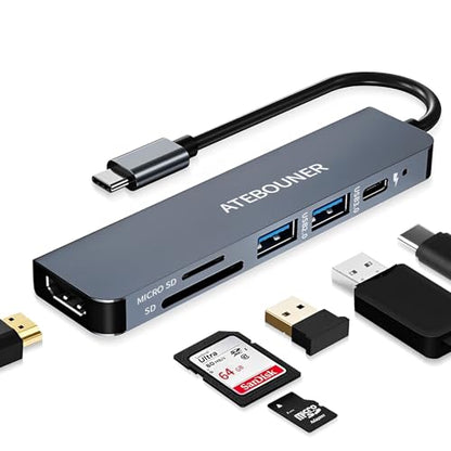 ATEBOUNER USB-C Multiport Hub Adapter 6 Ports 5Gbps Data Transfer