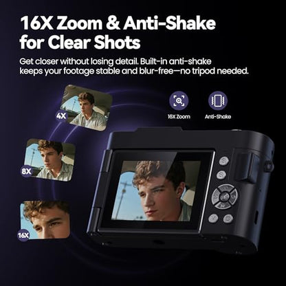 ROQIOO 16:9 A9-Black 48MP Compact Digital Camera