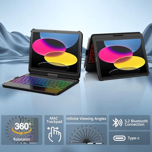 HOTLIFE 10.98x7.96x1.2 inch A3354/A3355/A3356 Touch Keyboard Case for iPad 11th/10th Generation