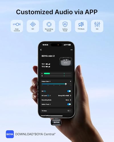 BOYA Wireless Lavalier Microphone BOYA mini 2 USB-C - 30H Battery Life, 328ft Transmission, 48kHz/24-bit