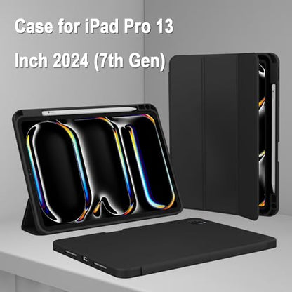 ZryXal iPad Pro 13-Inch Case (M5) 2025 / (M4) 2024 - Model A3360, A3361, A3362, A2925, A2926, A3007 - Black - Adjustable Viewing Angles