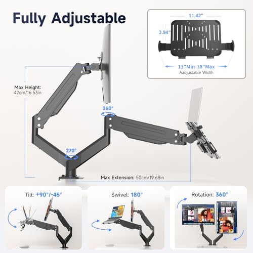 Suptek Desktop Monitor Laptop Mount Stand, 13-32 Inch, Adjustable Height, Steel, Black
