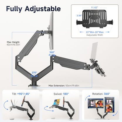 Suptek Desktop Monitor Laptop Mount Stand, 13-32 Inch, Adjustable Height, Steel, Black