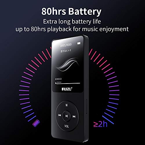 RUIZU 64GB X02 MP3 Player Portable Music Device with FM Radio, Voice Recorder, Video Playback, Bluetooth 5.3, LCD Display