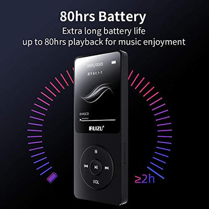 RUIZU 64GB X02 MP3 Player Portable Music Device with FM Radio, Voice Recorder, Video Playback, Bluetooth 5.3, LCD Display