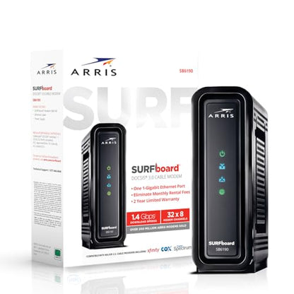 ARRIS 1 Port SB6190 DOCSIS 3.0 Black Cable Modem with 1400 Mbps Max Downstream Speed