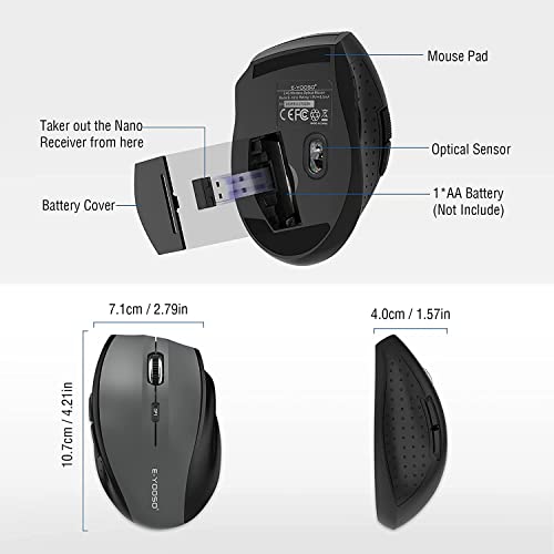 E-YOOSO Wireless Mouse Right-Handed Model E-1010 USB Connectivity, 18 Months Battery Life, 4800 DPI, 6 Buttons