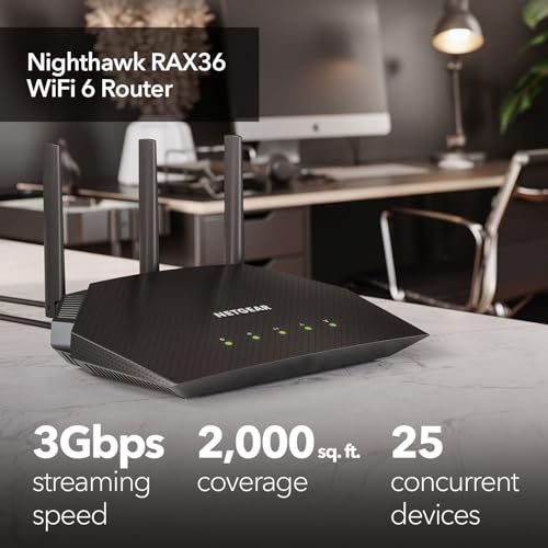 NETGEAR Dual-Band RAX36-100PAR AX3000 WiFi 6 Router, Up to 3 Gbps Speed, 4 Antennas