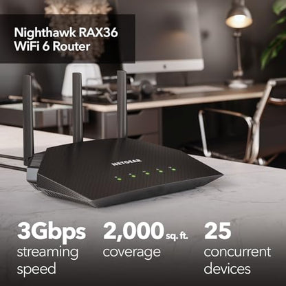 NETGEAR Dual-Band RAX36-100PAR AX3000 WiFi 6 Router, Up to 3 Gbps Speed, 4 Antennas