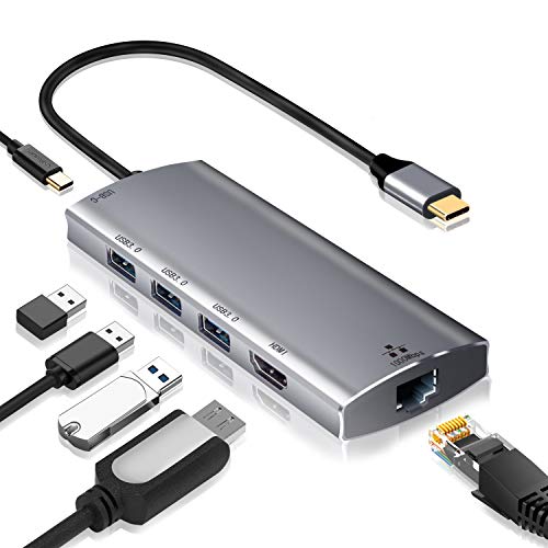 GECENinov 6IN1 HD-T07 USB C Hub Ethernet 4K HDMI 1000Mbps Adapter