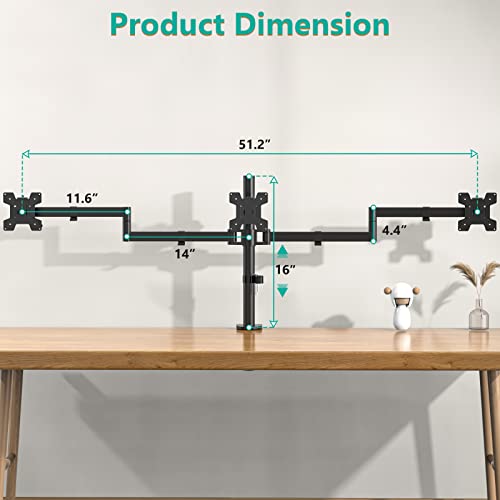 WALI M003S Triple Monitor Mount, Tabletop Mount, 13-27 inch Monitor, 22 lbs Capacity, Metal, Black