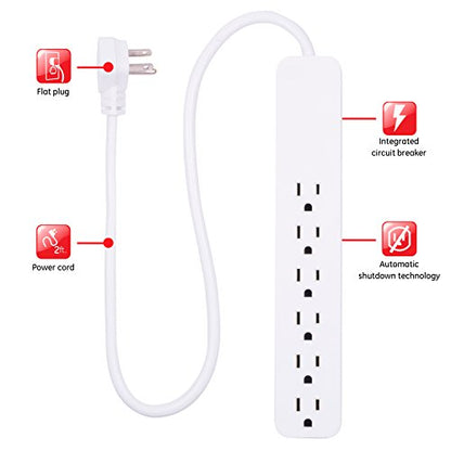 GE 6 Outlet Power Strip 2 Pack, 125 Volts, 15 Amps, 620 Joules Surge Protection, Model 46867