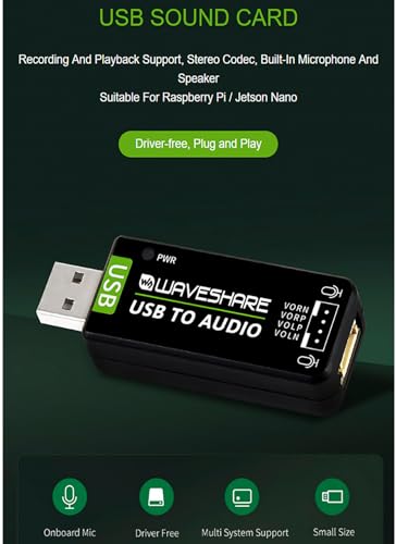 Waveshare USB Audio Sound Card USB2.0 Stereo 5.1 Compatible with Windows/Linux/Android