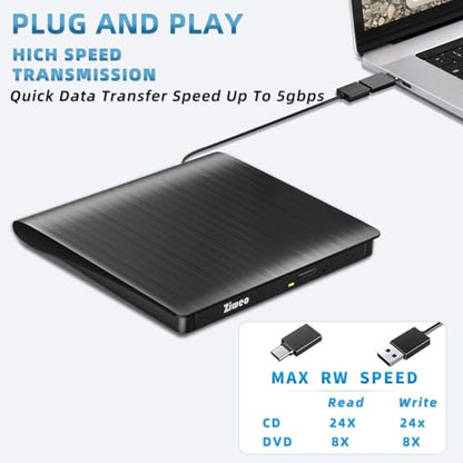 Ziweo Slim Portable External CD/DVD Drive USB 3.0 Type-C LT801