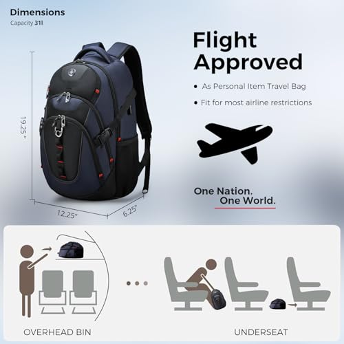 Swissdigital 31L Sd-803 Laptop Backpack Black/Blue Water Repellent 15.6 Inches Standard Laptop Travel
