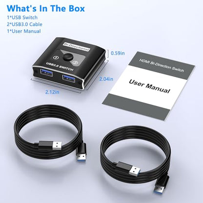 Movcle USB 3.0 Switch, Bi-Directional USB Switcher, 5 Volts, 1 Amps, Normally Closed, Push Button, 2-way, IP20, RoHS Compliant