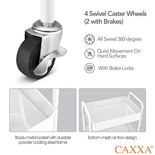 CAXXA 3-Tier Rolling Metal Storage Organizer SVQQPE Indoor Adult Utility Cart