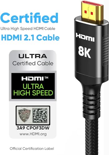 Snowkids 10 Feet HDMI 2.1 Cable 48Gbps 8K@60Hz Male-to-Male Braided Cable