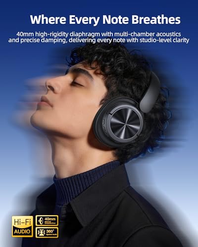 bmani H1 Over-Ear Active Noise Cancelling Headphones 360° Spatial Audio Black