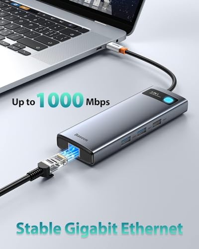 Baseus 5.31" x 1.93" Laptop Docking Station 9-in-1 USB C Hub 2 HDMI 4K@120Hz Dual Monitor 1000Mbps LAN 85W PD