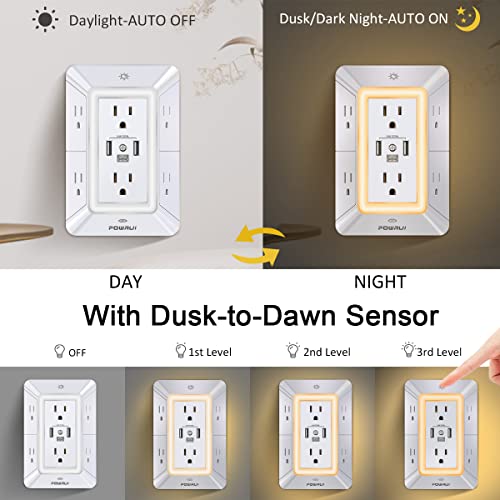POWRUI 6 Outlet Power Strip 125V 15A Surge Protection Model 508-2U1C