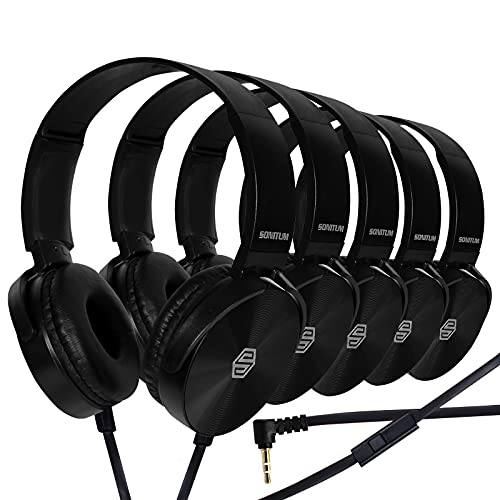 Sonitum 5 Count BM5P On-Ear Headphones with Microphone 32 Ohm Dynamic Driver Wired Communication Headsets for Kids