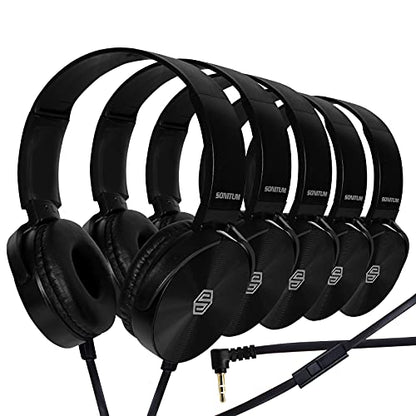 Sonitum 5 Count BM5P On-Ear Headphones with Microphone 32 Ohm Dynamic Driver Wired Communication Headsets for Kids