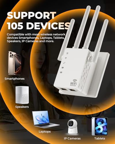 GEYILO WD-R1200U WiFi Extender 5GHz 2.4GHz 12880 Sq Ft 105 Devices Frequency